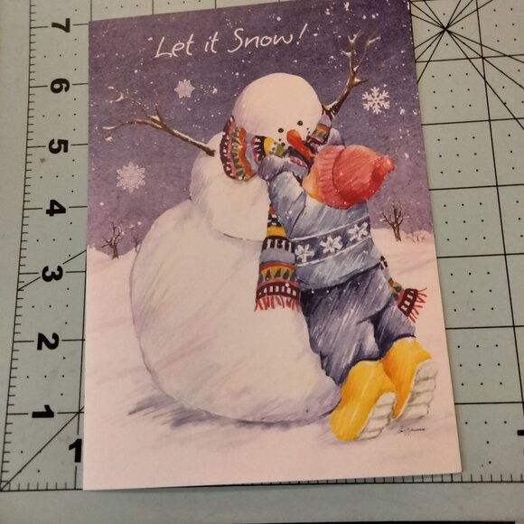 Let It Snow Holiday Greeting Card Snowman Barb Tourtillotte Happy New Year - Picture 4 of 5
